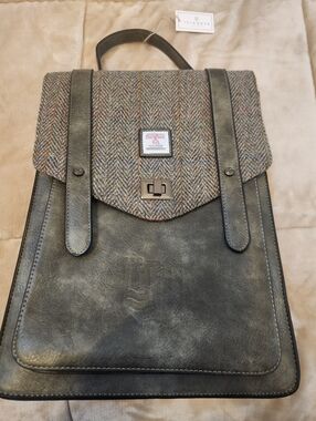 Islander Olive Green Leather & Harris Tweed  Backpack